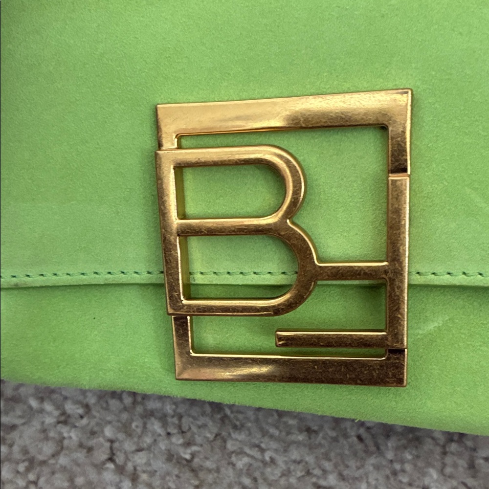 BY FAR Lime Green Suede Crossbody with Gold Logo - Picture 7 of 14